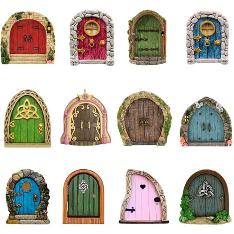 Feentür für Bäume – Miniatur-Gartendekoration aus hochwertigem Holz, 8–10 cm, farbig, einfarbig