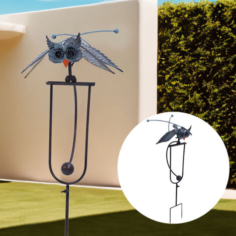 Handgefertigte Eulen-Skulptur aus Eisen mit flexiblen Gelenken, Gartendekoration, Terrassendekoration und Blumentopf (32 cm Flügelspannweite, Packung mit 1 Skulptur + 3 Zubehörteilen)