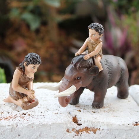 Miniatur-Mammut- und Wildmann-Statue aus Kunstharz für Garten oder Büro [Dekorative Figur] (1/5)