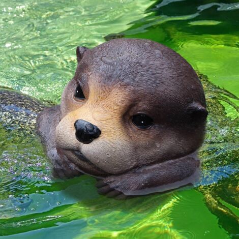 Robuste Tierfigur für Teiche und Pools, schwimmende Otterfigur aus Kunstharz mit realistischer Optik, ca. 15,5 x 14,8 x 9 cm