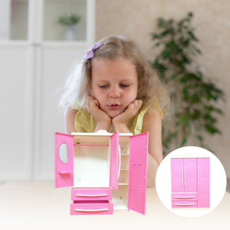 Miniatur-Kleiderschrank für Puppensammlungen Modell 374 g ABS Maße: 18,3 x 6,5 x 25,8 cm Rosa Dekorations- und Aufbewahrungsaccessoire fürs Puppenhaus (1/5)
