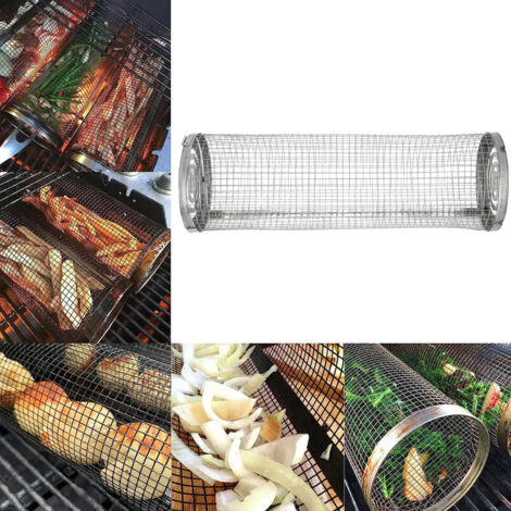 Zylindrischer Grillkorb aus Edelstahlgewebe, großes Fassungsvermögen zum Grillen von Fisch, Gemüse und Pommes frites – 384 g/2 Stück