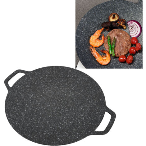 Runde Aluminium-Grillpfanne (38 cm Durchmesser) mit antihaftbeschichteter medizinischer Beschichtung, vielseitig einsetzbar für drinnen und draußen, inklusive Grillhandschuhen und Lebensmittelclip. (1/5)