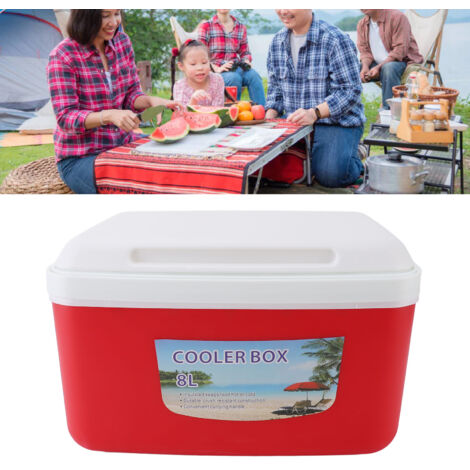 [Tragbare Kühlbox mit Isolierung] Markenlose elektrische 8-Liter-Kühlbox mit effektiver Kunststoffisolierung, rot, für Camping, Picknicks, Strand, Getränke und Angeln