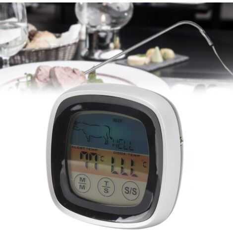 Digitales Lebensmittelthermometer mit Timer und Alarm, Schwarz mit silbernem Rahmen, ABS, 129 g (1/5)