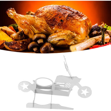Stabilo tragbarer Hähnchengrill aus Edelstahl, fünf Spieße, mit Bierdosenhalter, Komplettset für das Grillen im Freien