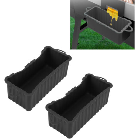 [Fettkipper] Für Grills mit 2 wiederverwendbaren rechteckigen schwarzen Silikon-Auffangschalen für Grillen und Camping – Abmessungen: 22,8 x 8,9 x 7,2 cm (1/5)