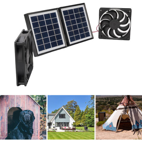 Solarventilator [2x 5W Abluftventilator-Set] 10W Tragbares, ausklappbares Solarpanel für [Luftabsaugung, Belüftung, Kühlung] Hergestellt aus wetterfestem [ABS] Für [Hühnerställe, Schuppen, Tierhäuser, (1/5)