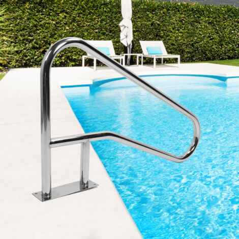 Poolpflege – Professionelle Einstiegsstange aus Edelstahl 304, rutschfest und rostfrei – Für Schwimmbad-, Spa- und Whirlpooltreppen – Größe 117,5 x 68 cm mit Sockel 30 x 10 cm