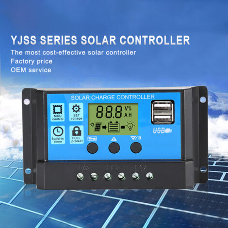 30A PWM Solar-Laderegler – Intelligenter Regler für 12V/24V-Systeme mit LCD-Bildschirm, zwei USB-Anschlüssen und Lichtverzögerungsmodus für Solarmodule, Lichtkästen und Smart Homes (1/5)