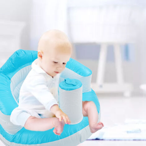 Aufblasbarer Babystuhl (PVC) – Lernsitz für Babys in der Badewanne – Blaues aufblasbares Sofa 50 x 50 x 35 cm, 3–12 Monate