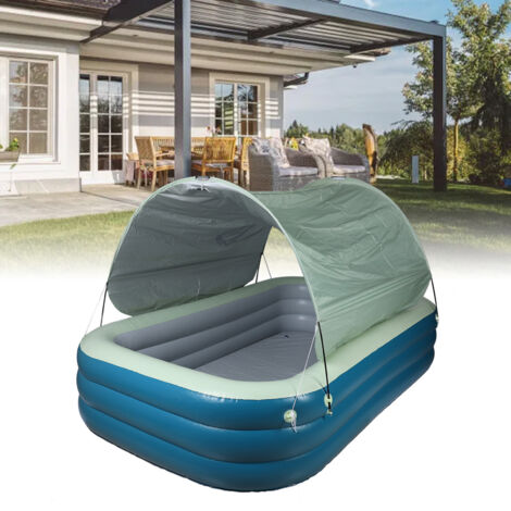 Aufblasbarer Familienpool mit Schutzdach – 2,6 m, grünes PVC – für Erwachsene und Kinder – für Gärten und Wohnhäuser (1/5)