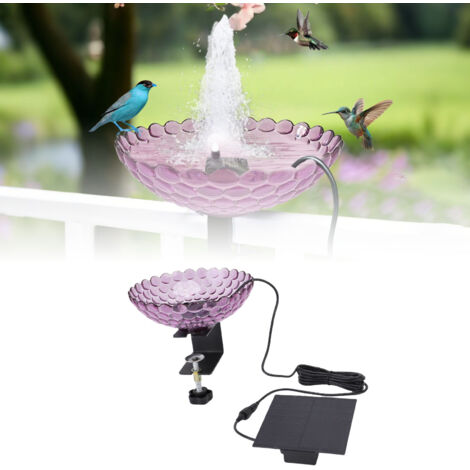 Vogelbadbrunnen mit verstellbarer Klemme, Solar-Sprudler für Veranda, lila Gartenbalkon