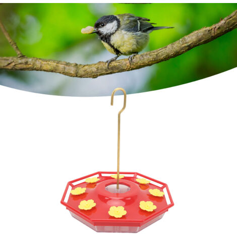 Kolibri-Futterhaus mit 8 gelben Blüten und Kupferkabel – bienensicherer Halter, großes Fassungsvermögen – rot und gelb – wasserabweisender Kunststoff (1/5)