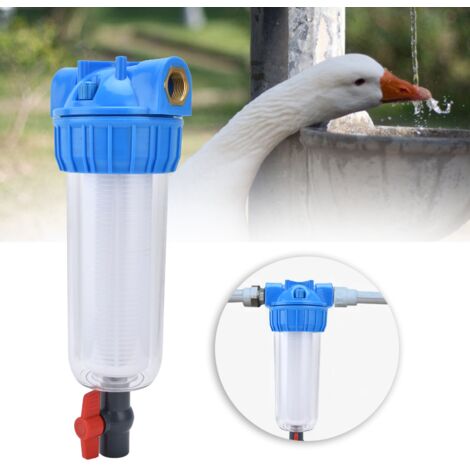 Automatischer, auslaufsicherer ABS-Wasserfilter für Hühnerställe mit PP-Filter und 3/4-Zoll-PVC-Anschlüssen für Tränksysteme für Hühner, Enten und Geflügel. (1/5)
