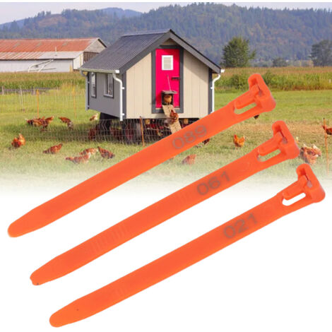 Nummerierte Beinringe für Hühner – Wiederverwendbare orangefarbene PP-Identifikationsarmbänder – 100 Stück 1–100 (1/5)