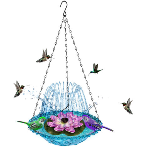 Solarbetriebene Hängebadewanne mit schwimmendem Springbrunnen und Vogelfiltersystem, wetterfest, farbenfroh, aus robustem Kunststoff, 40 cm Kettenlänge