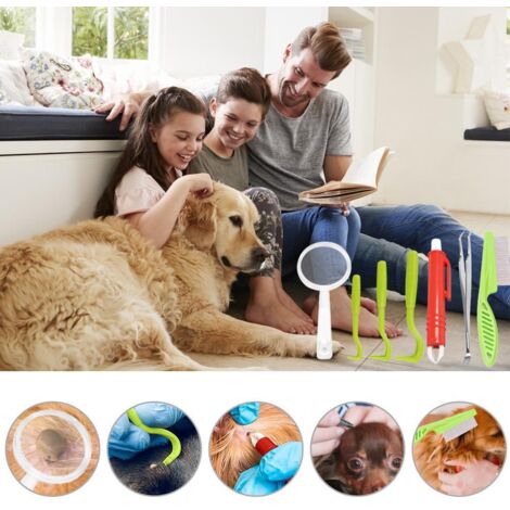 【Zeckenentfernungsset für Hunde und Katzen】Zeckenschlaufen in 3 Größen + doppelseitige Pinzette + Lupe + Kamm 【Hygienisch und wiederverwendbar】