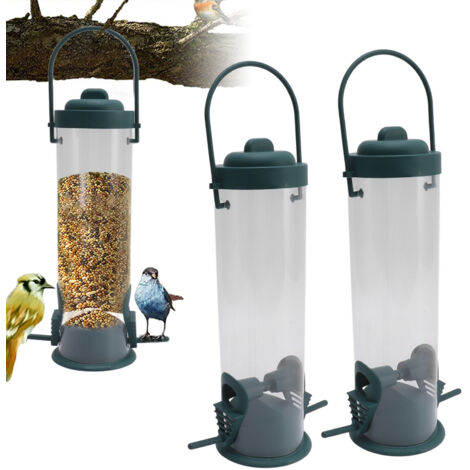 Vogelfutterschlauchspender mit transparenter Kunststoffkappe, zum Aufhängen, für Finken, Garten, eichhörnchensicher, 2 Öffnungen, 2 Belüftungsöffnungen (1/5)
