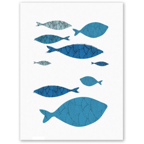 3-teiliges Wandbild-Set mit Cartoon-Fischen für Büro, Wohnzimmer, Küche, skandinavischer Stil (30 x 40 cm), hochauflösendes Leinwandmaterial, moderner Stil