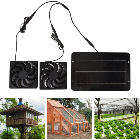 Solar-Belüftungsset – Zwei wasserdichte Ventilatoren (IP65), 27 x 17,5 cm, 10 W, 12 V, mit monokristallinem Solarpanel für Hühnerstall, Gewächshaus, Schuppen