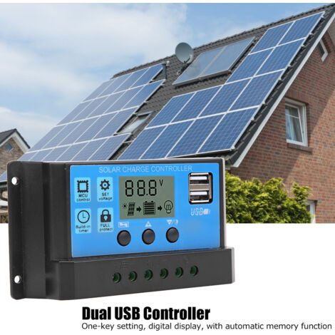 Automatischer PWM-Solarladeregler, blaues LCD-Display, zwei USB-5V-Anschlüsse für PV-Anlagen mit 10A-Anschluss