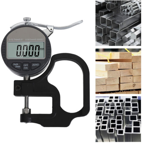 Digitales LCD-Mikrodickenmessgerät 0,001 mm 0–12,7 mm Elektronisches Mikrometer ABS-Legierung Geeignet für Papier, Leder und Metall 2 LR44-Batterien