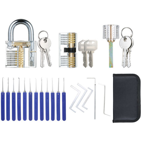 17-teiliges Schlossknacker-Set mit Koffer + 3 transparente Übungsschlösser für Anfänger und Profis
