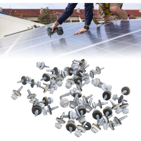 Weiße selbstbohrende Sechskant-Dachschrauben mit EPDM-Dichtung – 300er-Packung Schrauben für Metall und Holz + Sechskantbit