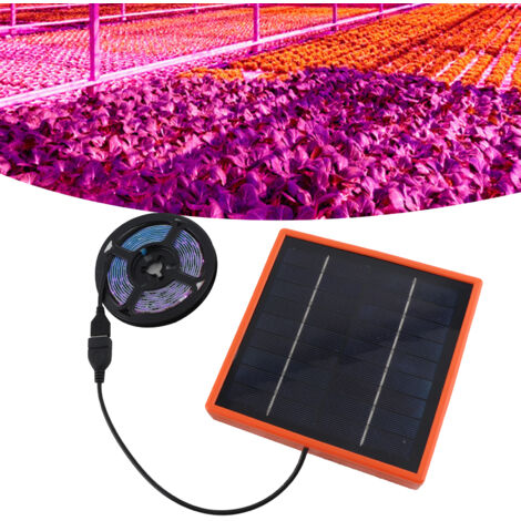 Solar-LED-Streifen für Pflanzen – 5-W-Vollspektrum-Solarpanel, 2 m langer Lichtstreifen, Garten-Set für Balkon und Gewächshaus