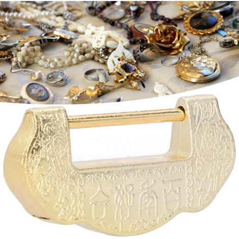 Antikes Vorhängeschloss im Ming-Qing-Stil aus chinesischem Muster für Schmuckkästchen und Schrank, Set mit Schlüssel, Vintage-Kupfer, Los mit 1 Vorhängeschloss und 1 Schlüssel, Eckdekoration 7,5 x 3,5 (1/5)
