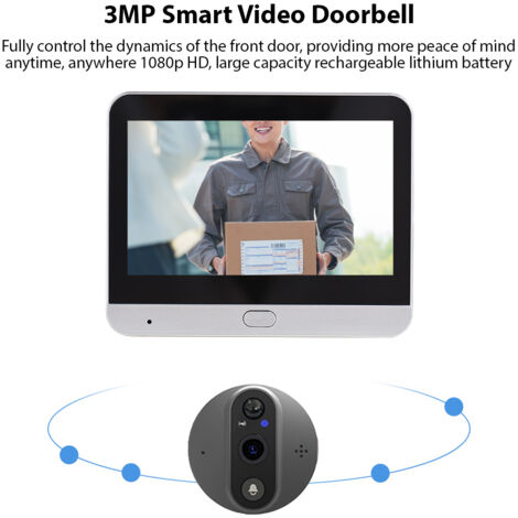 3-Megapixel-WLAN-Video-Türklingel mit Gegensprechanlage, 4,3-Zoll-Bildschirm und PIR-Bewegungsmelder – 1080p-Smart-Türkamera mit Zwei-Wege-Audio für Wohnungen
