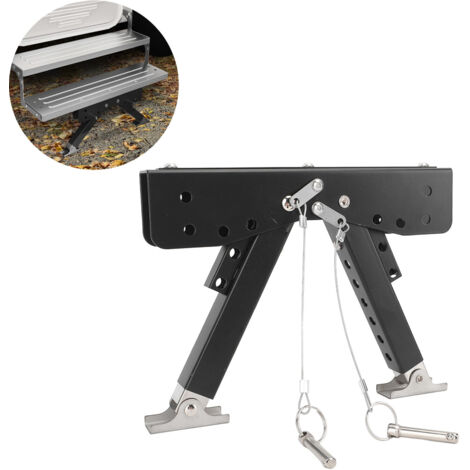 Multifunktionaler und faltbarer Trittstufenstabilisator für Wohnmobile, aus robustem Stahl gefertigt, stabilisiert die Trittleiter und ist für verschiedene Untergründe geeignet.