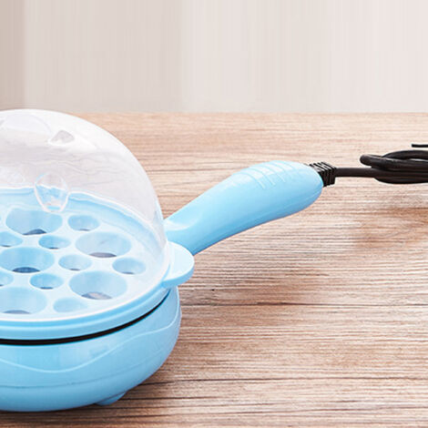 Multifunktionaler 2-in-1-Elektro-Eierkocher – Antihaft-Pfanne + Automatikprogramm mit Sicherheitsabschaltung – Eierbereiter für Zuhause und Studentenwohnheim – Blau – Box