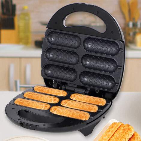 Elektrisches Waffeleisen (850 W) für Hot Dogs, automatische Temperaturregelung, Antihaftbeschichtung, leicht zu reinigen, für 6 Corn Dogs, ideal für Partys und Restaurants, EU-Stecker 220 V