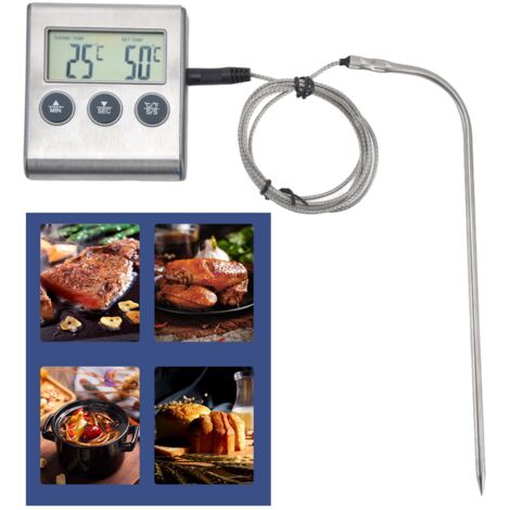 Digitales Lebensmittelthermometer mit Touchscreen für die Küche – Hochpräzises, rutschfestes und tragbares Thermometer mit Grillfunktion und 99-Minuten-Timer – Material: ABS + Edelstahl – Größe: 6,4 x (1/5)