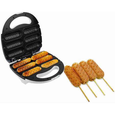 [Corn-Dog-Maschine] Waffel-Corn-Dog-Grill – 750 W, Antihaftbeschichtung, bereitet 6 Mini-Corn-Dogs in 2 Minuten zu, Maße: 24,5 x 24 x 8,5 cm, ABS
