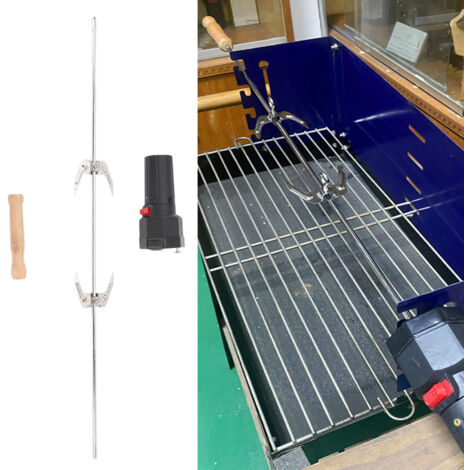 Automatischer Drehspieß mit Elektromotor – Tragbarer Drehspieß für Grill und Camping, batteriebetrieben, Stecker D, Material: Eisen, Chrom, Holz