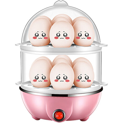 Doppeleierkocher, für 14 Eier, mit Trockengehschutz, inklusive 40-ml-Becher und transparentem rosa Deckel (1/5)