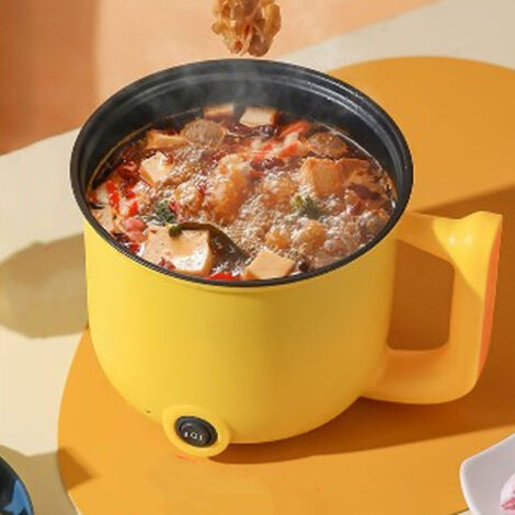 Multifunktionaler Mini-Elektrotopf, 1,8 l, 600 W, 2 Geschwindigkeitsstufen, antihaftbeschichtet, aus ABS und Edelstahl, für Pasta, Suppen, Haferflocken, gelber EU-Stecker, 220 V
