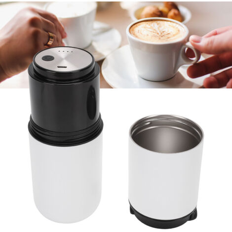 Elektrische Kaffeemaschine mit Mahlwerk, 350 ml – Tragbare, kabellose, halbautomatische Kaffeemaschine mit Akku für Camping und Büro, Weiß
