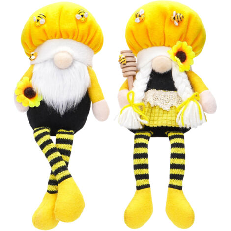 Gesichtslose Plüschpuppe Biene und Sonnenblume, 2-teiliges Set, niedlicher Frühlingswichtel mit langen Beinen, sitzende Dekoration, Bienenfest