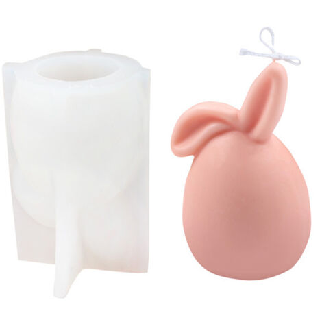 3D-Silikonform für Hasenei – Fondant-, Kuchen-, Kerzen- und Seifendekorationen, Feiertagsmotiv, gefaltetes Ohr – Weiß, 12 x 8,5 cm, 1 Stück (1/5)