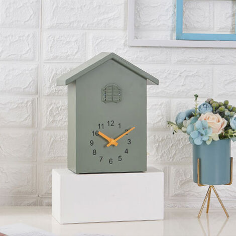 Vogelhaus-Wanduhr, skandinavischer Stil, ABS, geräuschloses Grün, mit Sprachausgabe, für Büro, Schlafzimmer, Wohnzimmer (1/5)