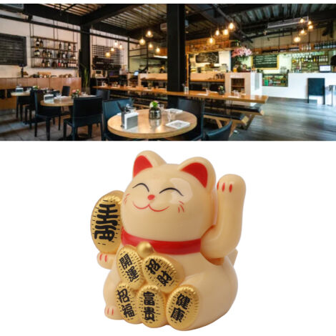 Mini-Maneki-Neko-Katzenfigur (5 cm), solarbetrieben – Glückskatze mit automatisch beweglichem Arm, gelbe Dekoration für Zuhause oder Auto, batteriebetrieben, aus Kunststoff (1/5)