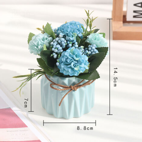 Künstlicher Hortensienstrauß mit Vase – Blaue künstliche Topfblumen für die Küchentischdekoration – Modell aus Seidenkeramik, Höhe 14,5 cm (1/5)