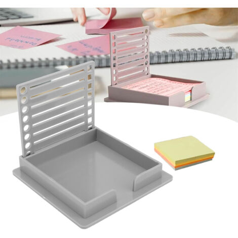 Aufbewahrungsbox für Haftnotizen mit transparenten Rahmen und Schablonen für 3x3-Zoll-Notizblöcke, graues ABS (1/5)