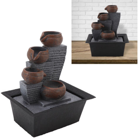 Tischbrunnen mit farbiger Beleuchtung, Kunstharz, Wasserfall-Dekoration für Wohnzimmer und Büro, 22 x 18,5 x 13,5 cm, 220–240 V (EU) (1/5)