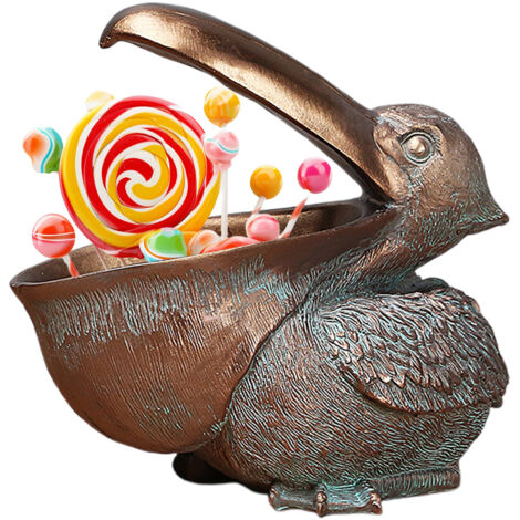 Antike Aufbewahrungsbox in Form einer Pelikanfigur aus Bronzeharz mit großem Schnabel für Zuhause, Weinkeller, Wohnzimmer, Eingangsbereich (1/4)