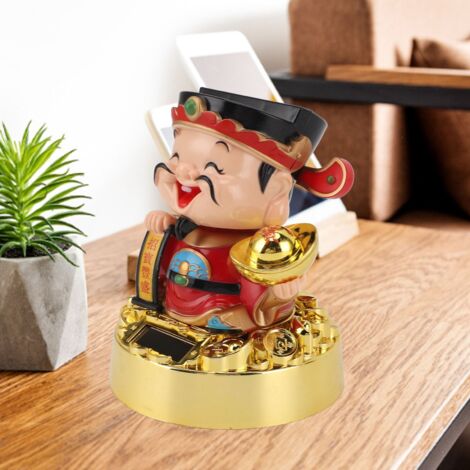 Solarfigur des Glücksgottes mit Nick- und Schaukelfunktion - Armaturenbrett-Dekoration - ABS-Material - Feng-Shui-Dekorationsgeschenk zum Chinesischen Neujahr